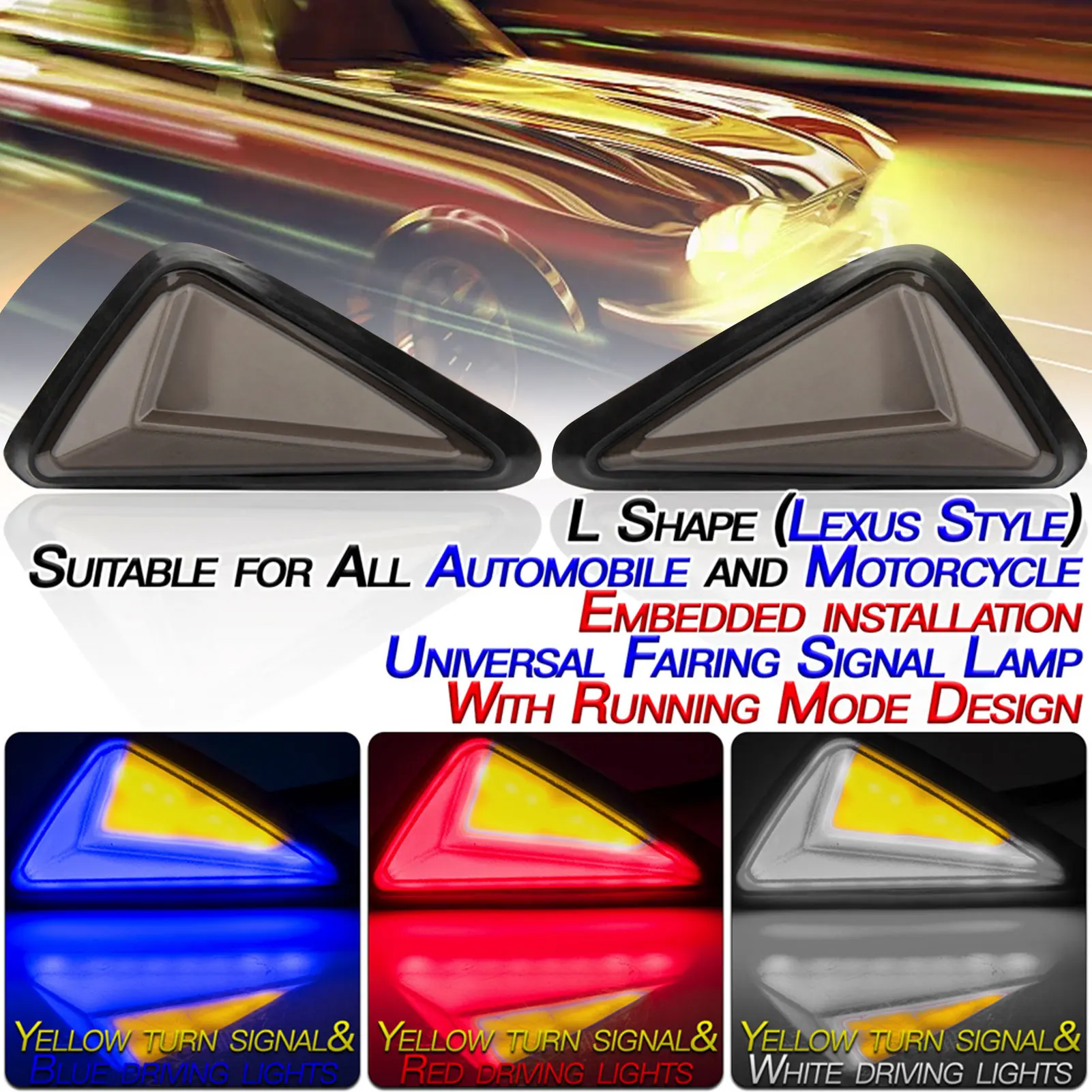 

2PCS Motorcycle Turn Signal L-shaped Light-guided LED Lamp