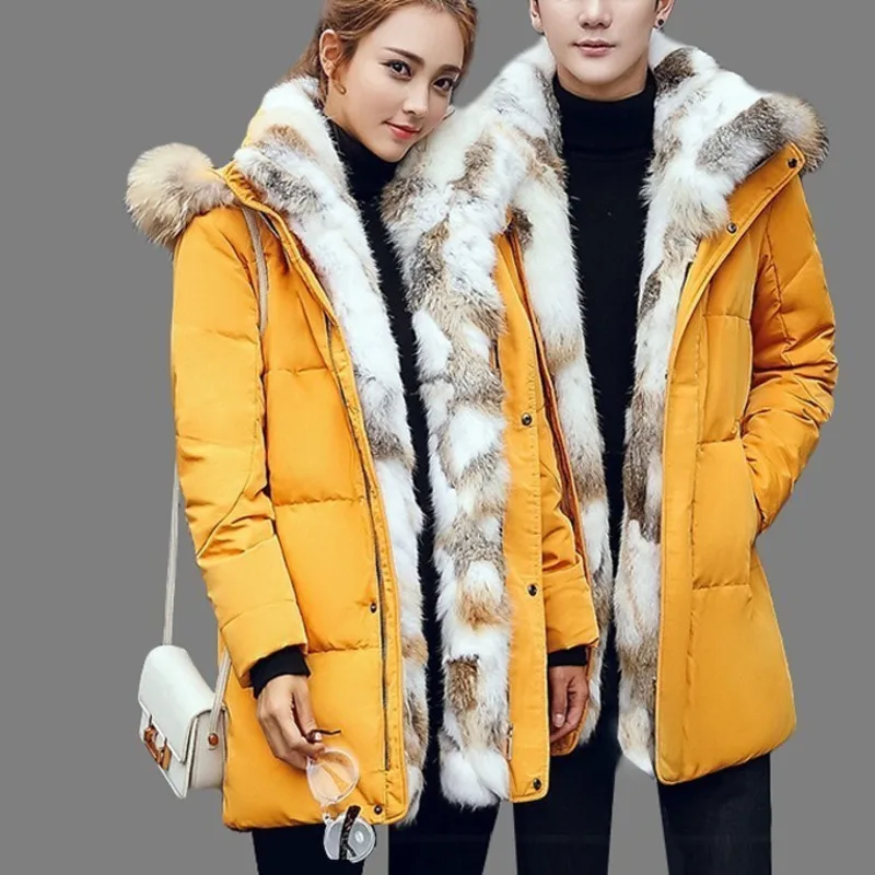 

1 5XL Raccoon Fur Collar Parka Warm Rabbit Lamb Fur White Duck Down Jacket Women Winter Goose Feather Coat Long DD020