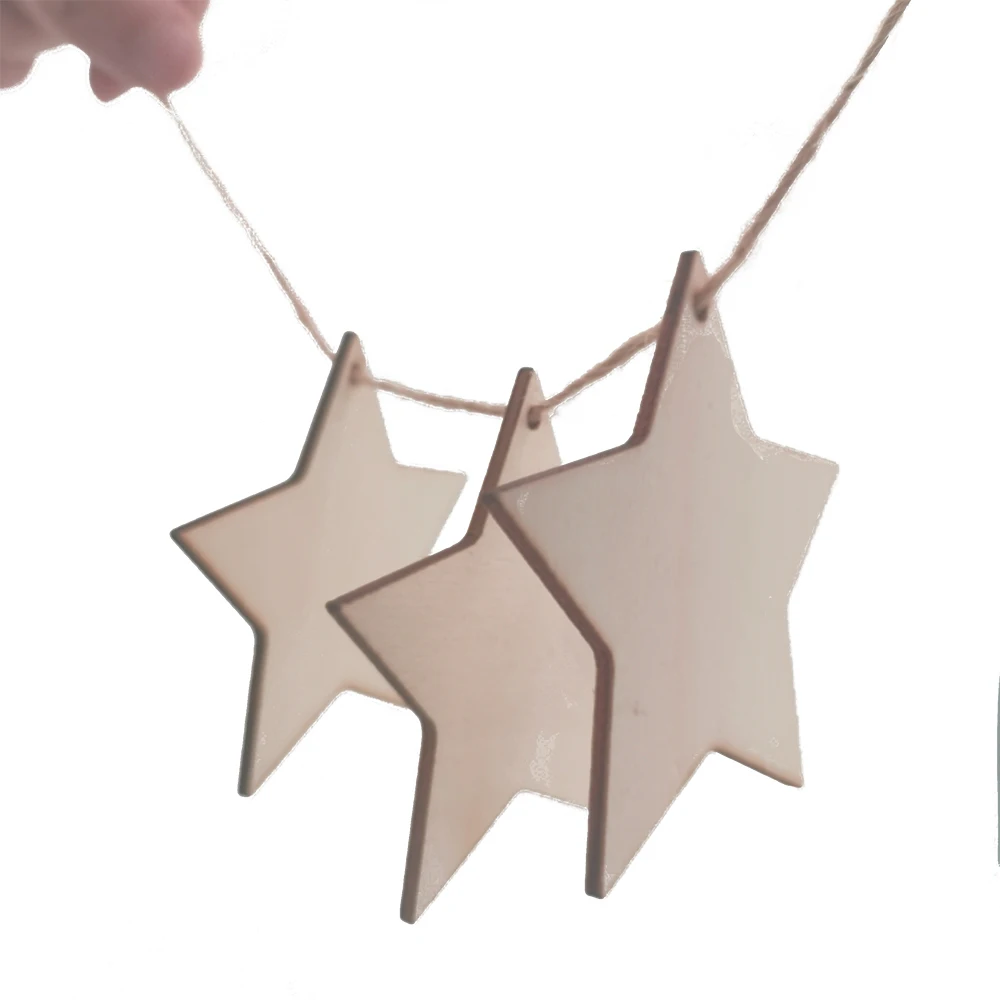 

10pcs 8cm Natural Wood Slices Craft Unfinished Wood Predrilled Wooden Stars for Arts Wood Slices Christmas Ornaments DIY Crafts