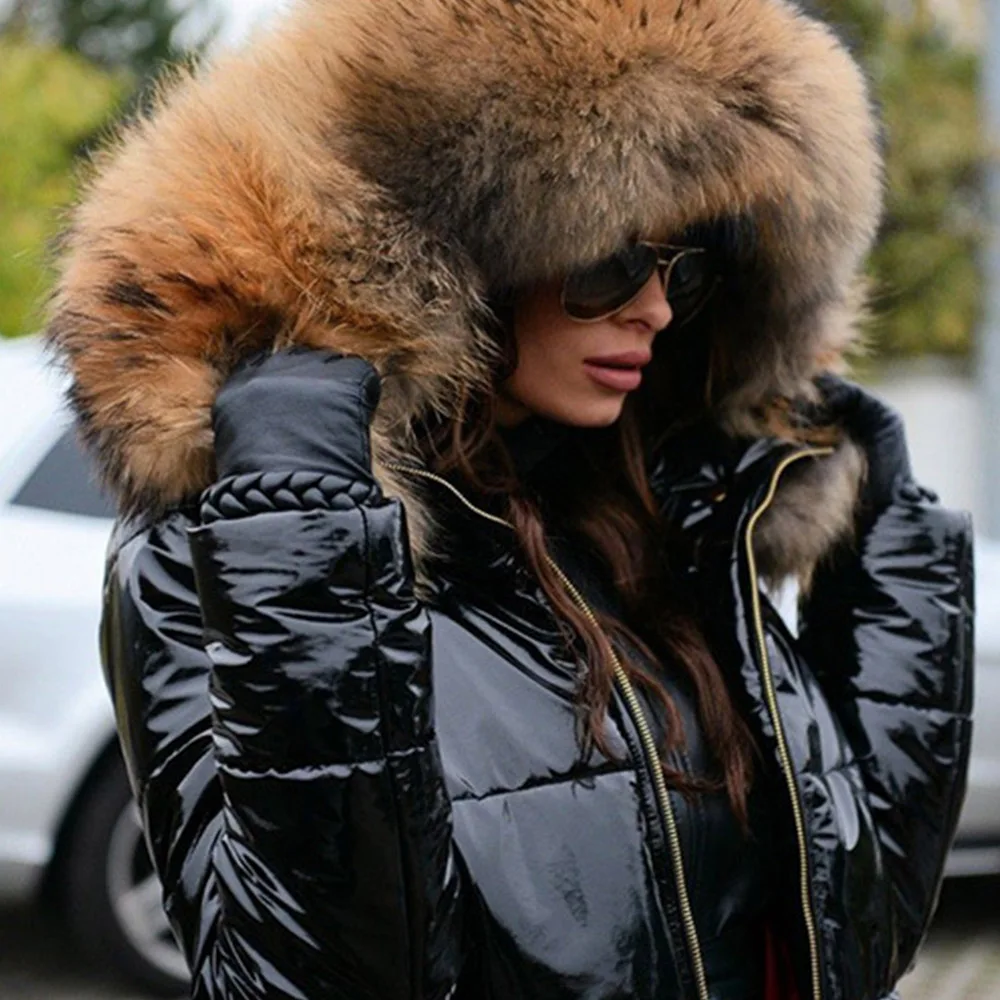 Women's Winter New Thick And Warm Solid Color Faux Fur Collar Jacket Waist Hooded Jacket Fashion Elegant Plus Size Jacket