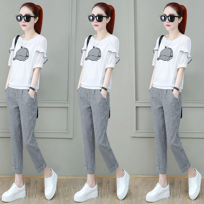 Ms костюм с рисунком решетка в 2020 году на новый летний из 2 предметов: футболка и