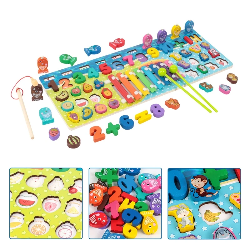 

Montessori Educational Wooden Toys Children Busy Board Math Fishing Counting