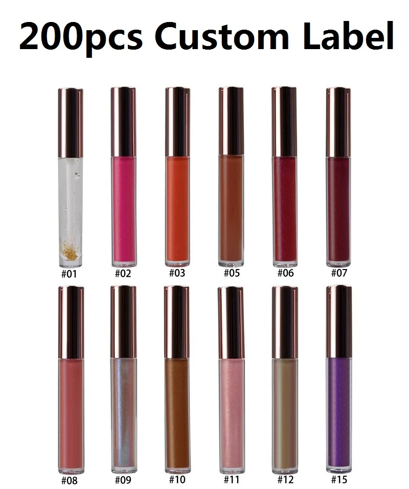 200 custom label Пользовательский ярлык мерцающий блестящий, Длительное Действие, Водонепроницаемый 12-Цвет Жидкий блеск для губ, прозрачные телесного цвета с блестками для макияжа губные помады, опт - Цвет: 200 custom label