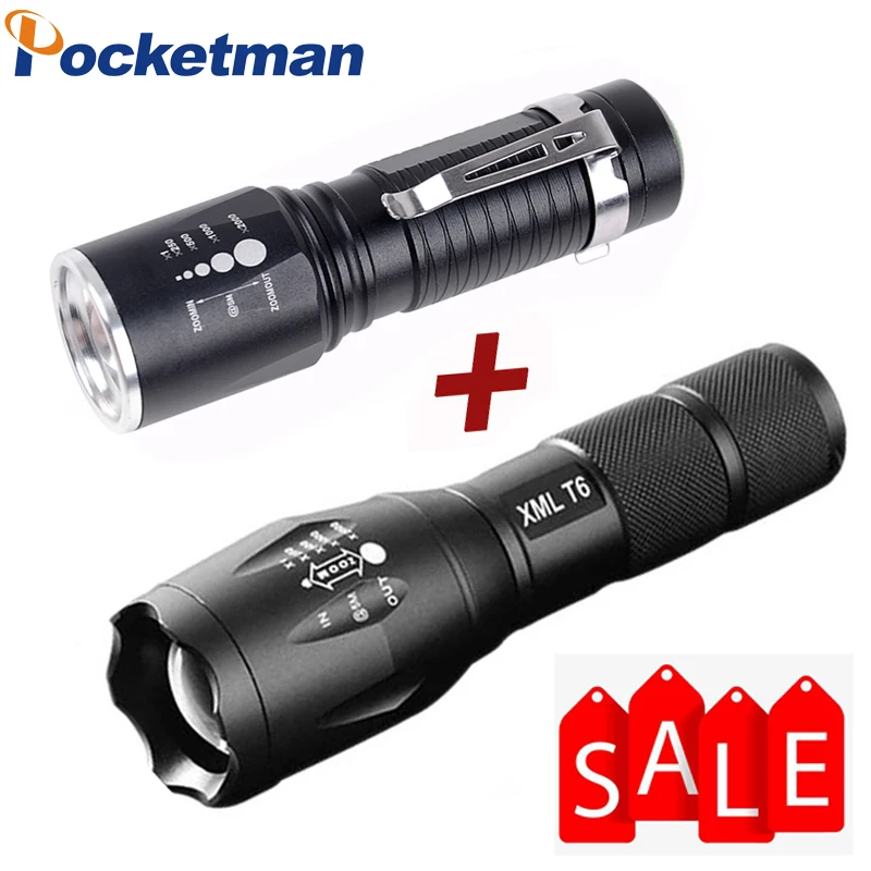 

XML-T6 Tactical Flashlight 8000 Lumens 5 Modes Portable Lamp waterproof Torch zaklamp Light with 18650/AAA Battery Charger