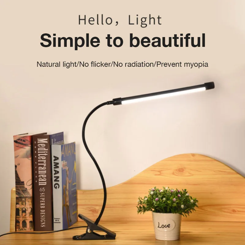 

USB Led table lamp Flexo Desk Lamp Three-color Stepless Dimming Eye Protection Clamp Lamp Reading Learning Work Bedside Lamp