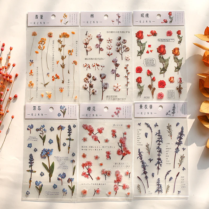 

Material Flowers Pet Words Stickers Deco Leaves Transparent Clover Natural Daisy