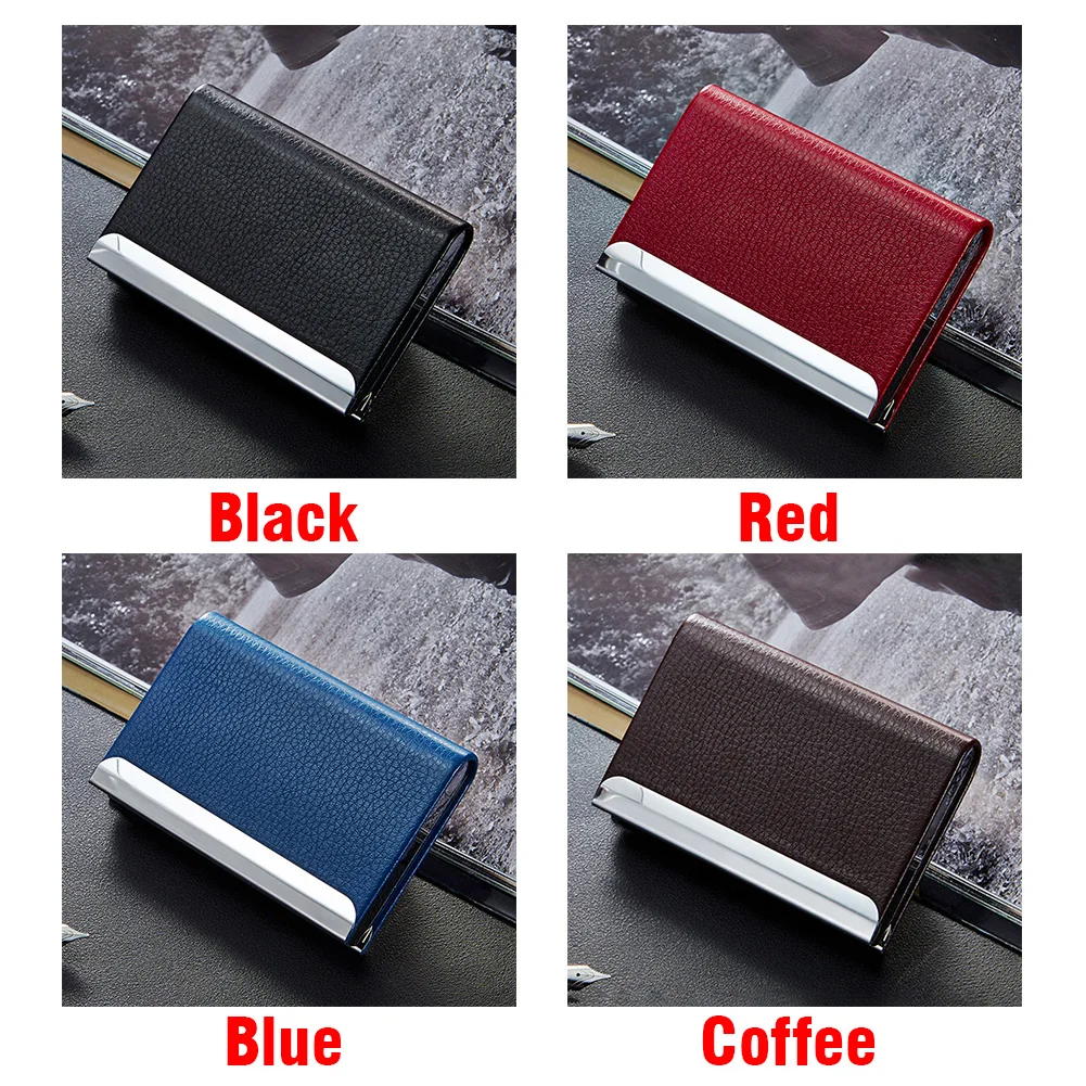 

Case Card Holder Fashion Solid Gift PU Leather Credit Storage Bag Name Business Mini Wallet Box Portable