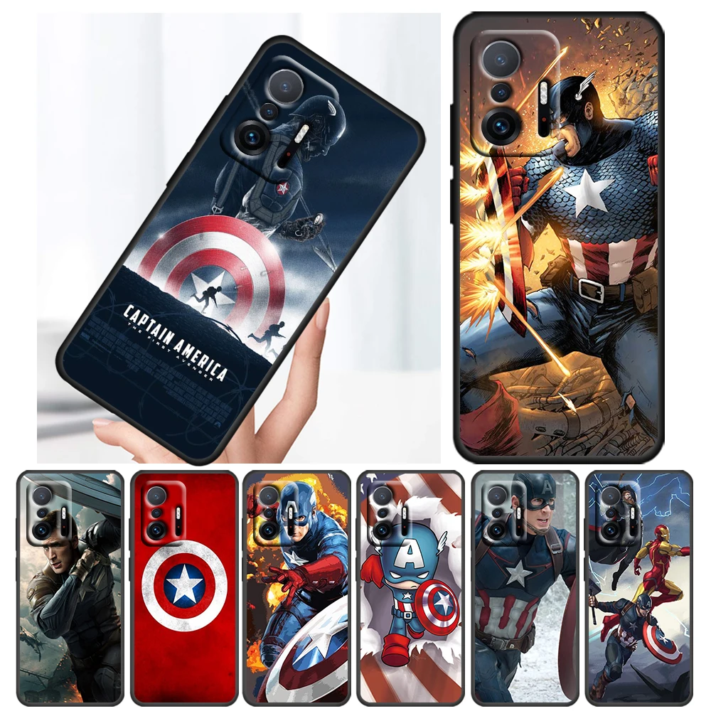 

Mavel Hero Captain America For Xiaomi Mi 11 10 Ultra 11T 10T Note10 Pro Lite 11i 10i 10S 5G Soft Silicone Black Phone Case Cover