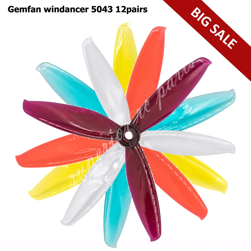 

24 Pcs/ 12 Pair Gemfan Windancer 5043 Propeller T5043C 5x4.3 Inch PC 3-Blade CW CCW FPV for Racing Drone Freestyle