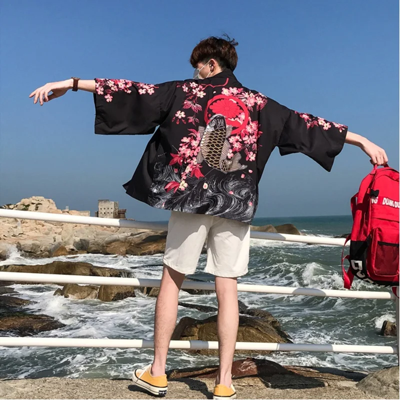Мужской кардиган кимоно Haori Yukata костюм самурая пиджак рубашка|Одежда Азии и