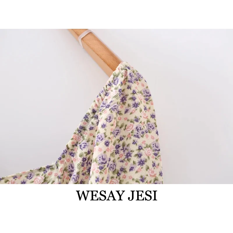 

WESAY JESI 2021 Short-sleeved Women's Summer Mini Skirt Fashion Retro Sweet Commuter V-neck Floral Print Summer Pullover Dress