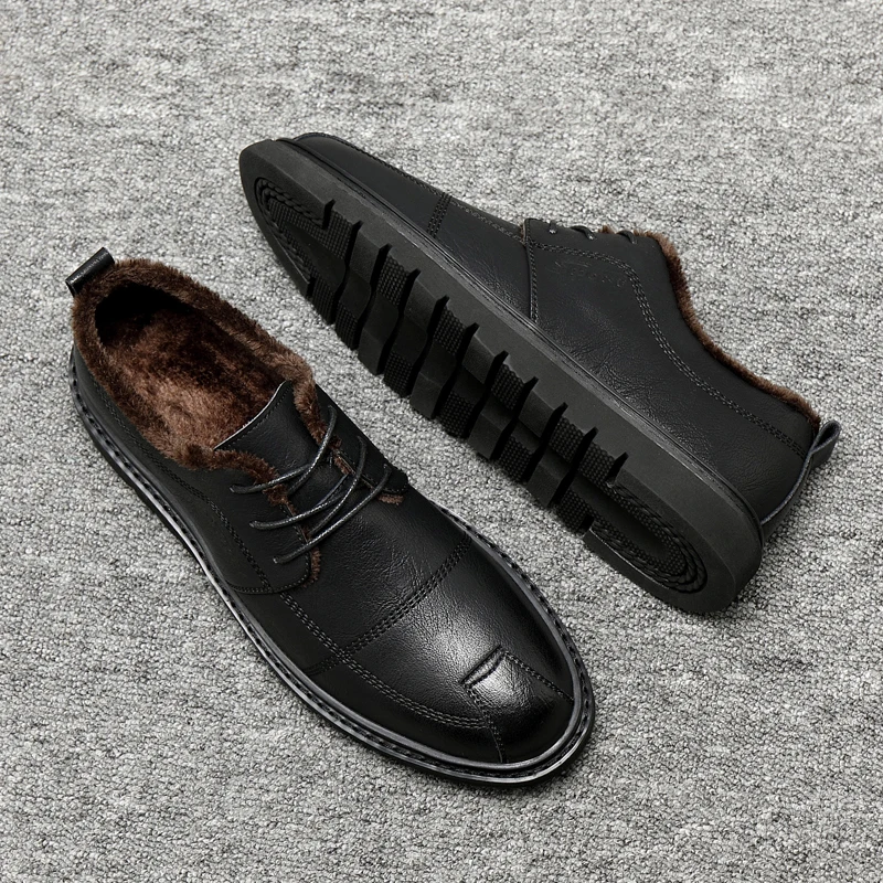

Men Lace-up Plush Leather Oxford Shoes New Men's Casual Shoes Comfortable Mens Shoes Spring Autumn Fashion Leisure Walk Footwear