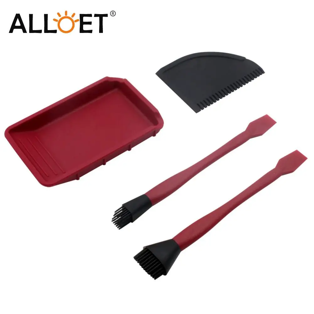 

4pcs Silicone Glue Tools Kit Brush Flat Scraper Glue Tray Wood Applicator Set Applicator Squeegee Tray Wood Gluing