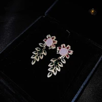 2021 leaf sterling silver needle colorful zircon smart flower earrings women earrings joyero jeweler gothic accessories luxury