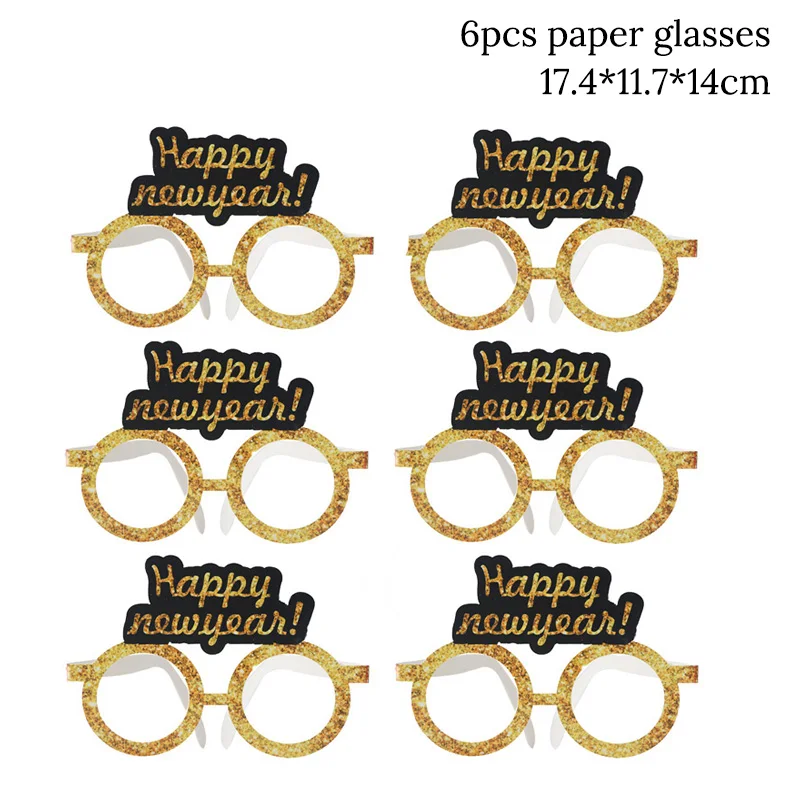 6pcs paper glasses Новинка года, украшение для фото, рамка, реквизит, воздушные шары, золотой черный баннер, гирлянда, Navidad, новогодние вечерние принадлежности - Цвет: 6pcs paper glasses