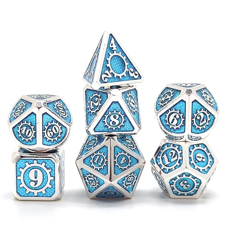 

7 PCS Steampunk Style Metal Dice Metallic DND Game D&D Dice with Free Metal Case