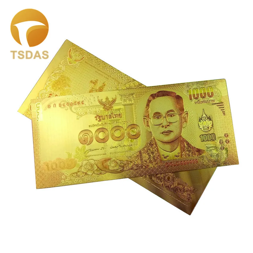 Новый Таиланд 1000 батов купюр Золотая фольга Банкнота с цветами 24k позолоченные Note