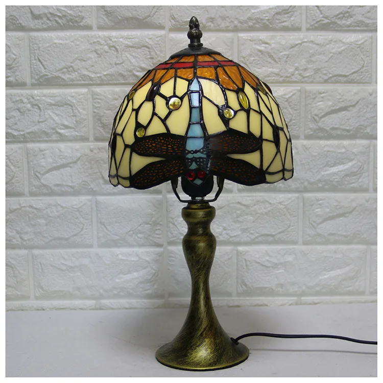 Настольная лампа Тиффани с полимерным основанием абажур листьями прикроватная