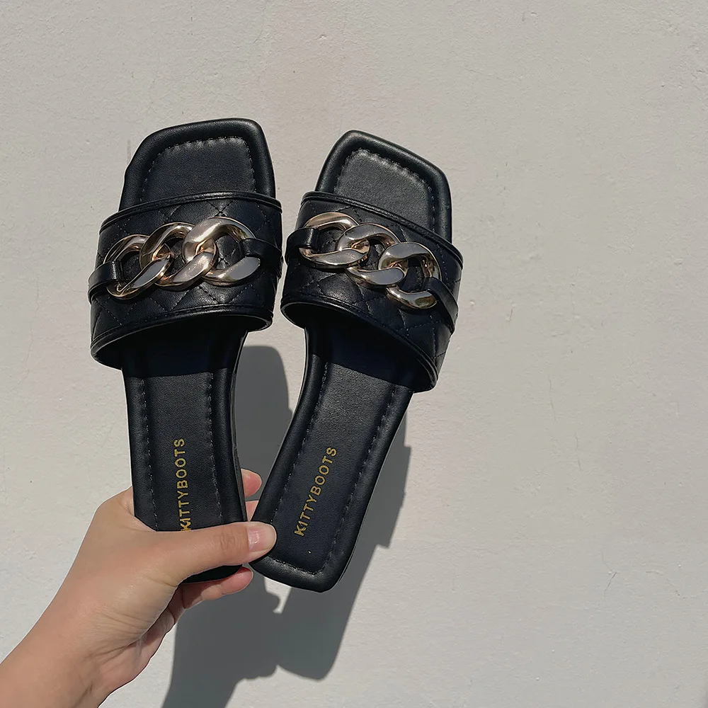 

Shoes Ladies' Slippers Low Luxury Slides Slipers Women Flat Designer 2021 Scandals Basic Hoof Heels Rome Fabric PU Spring