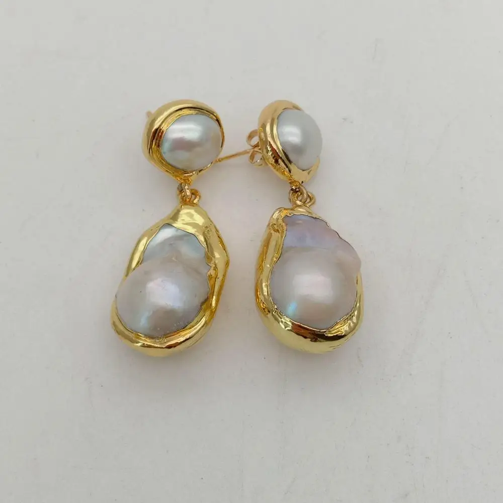 Женские позолоченные серьги-гвоздики с белым жемчугом Keshi роскошные свадебные