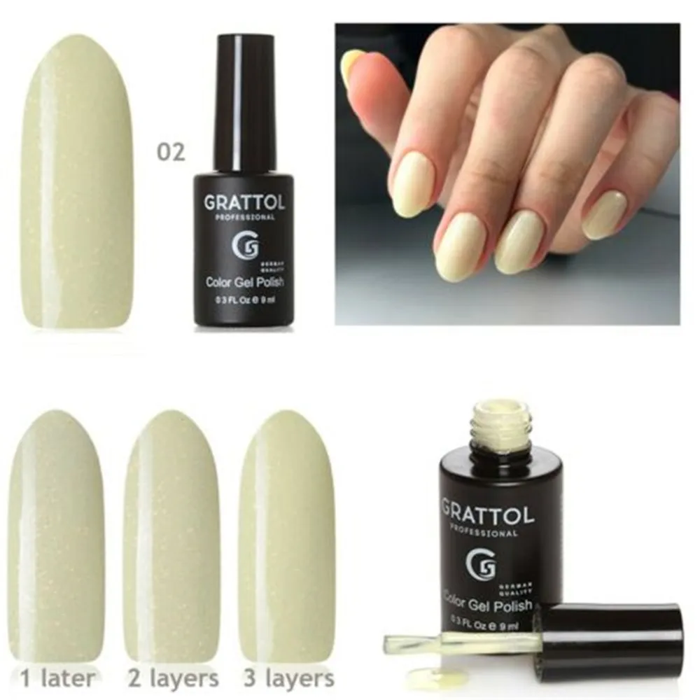 

GRATTOL Professional 9ml Polish ONYX 02 Yellow Glitter Sequins Soak Off UV Gel Varnish Color Top Coat UV LED Gel Varnish