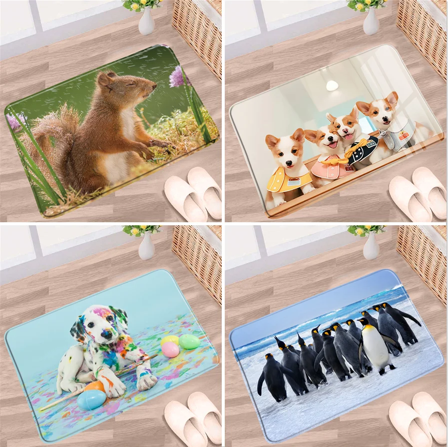 

Funny Cute Animals Bathroom Mat Dog Squirrel Penguin Bulldog Pattern Non-slip Rugs Toilet Indoor Kitchen Doorway Aisle Carpet