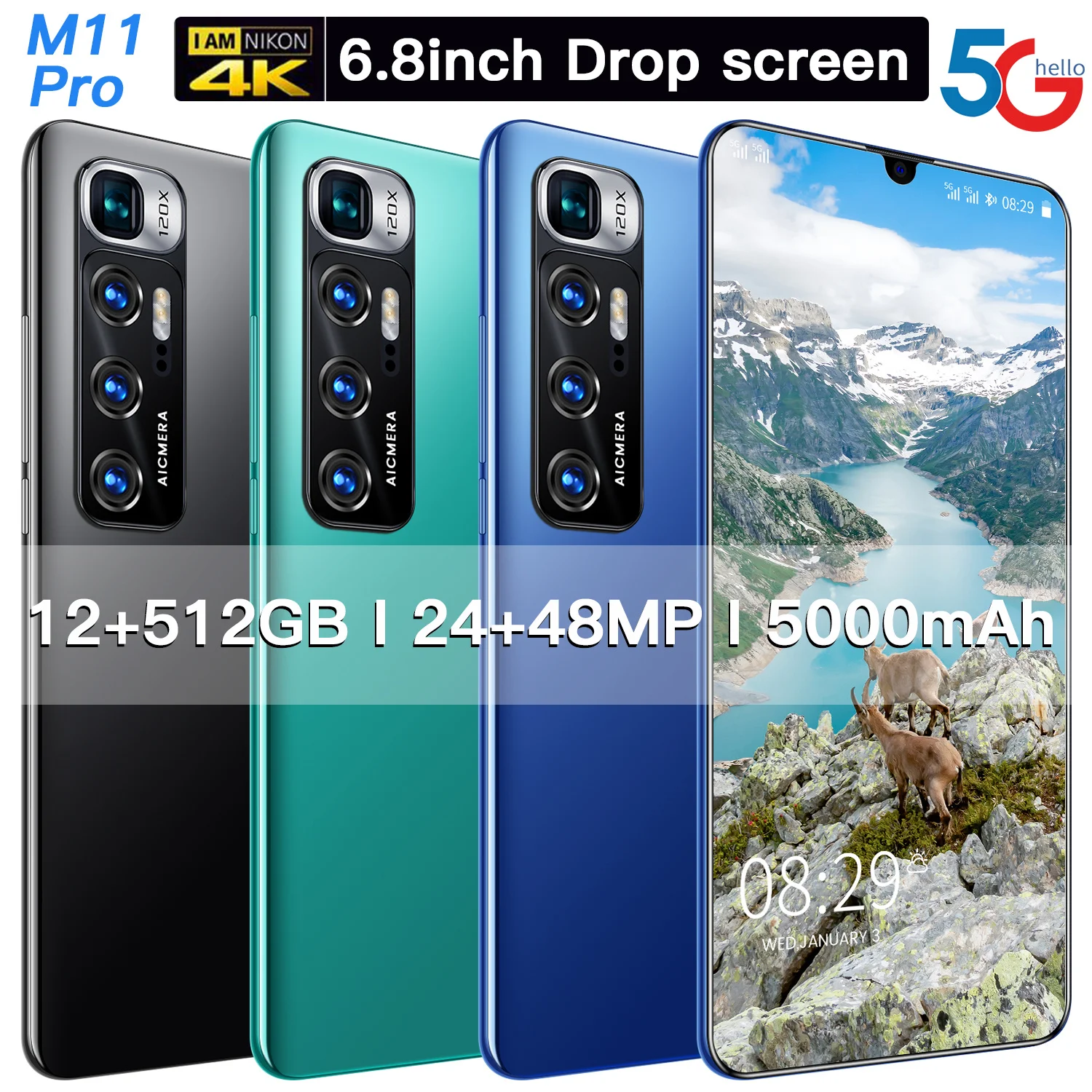 

M11 Pro 10 Core 24MP+48MP Battery 5000mAh 6.8inch 12GB+512GB Android 10.0 5G Face Finger ID smart phone Telephone