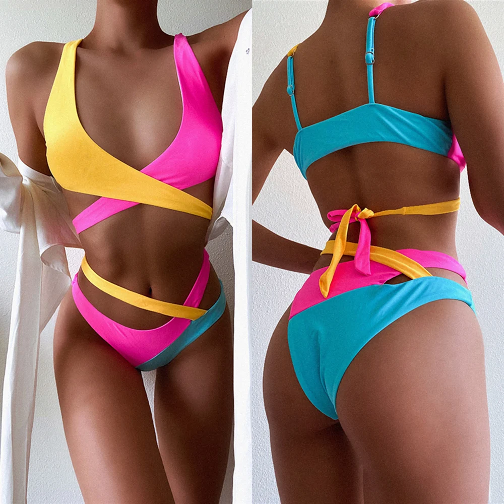 

Красочная сексуальная одежда для плавания, летний бандажный пляжный женский купальный костюм для девочек, купальный костюм для беременных,...