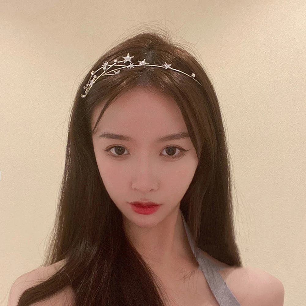 

Delicate Star Diamond Studded Pearl Hairbands Fashion Simple Crystal Bridal Hollow Out Headband Elegant Hair Accessories