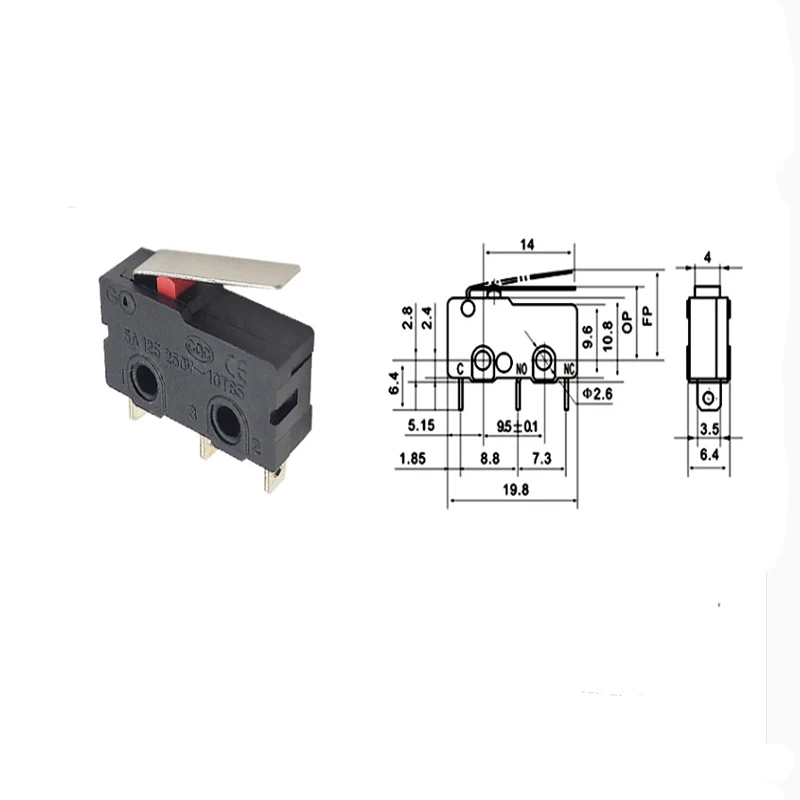 Микро сенсорный переключатель Mini 3 шпильки мгновенный NO + NC 125VAC 250VAC с 20 мм Длинный