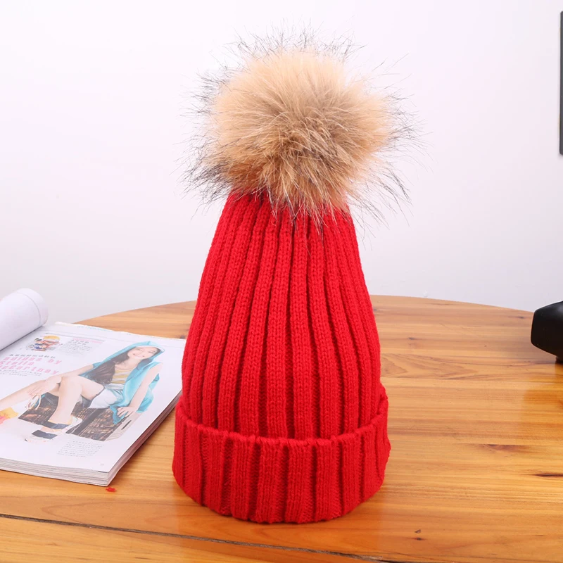 

Classical Knitted Warm hats Solid color Wool Cap With Lovely Pom-poms Parent-child Beanies Toques 2020 Fashion Korean Style