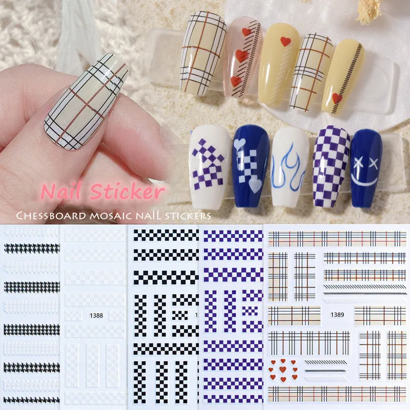 

1 лист, клетчатые наклейки для дизайна ногтей
