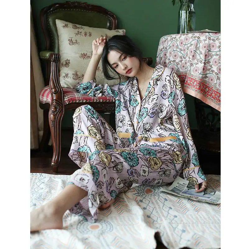 pajamas women's long-sleeved trousers two-piece fashion casual suit pijamas women