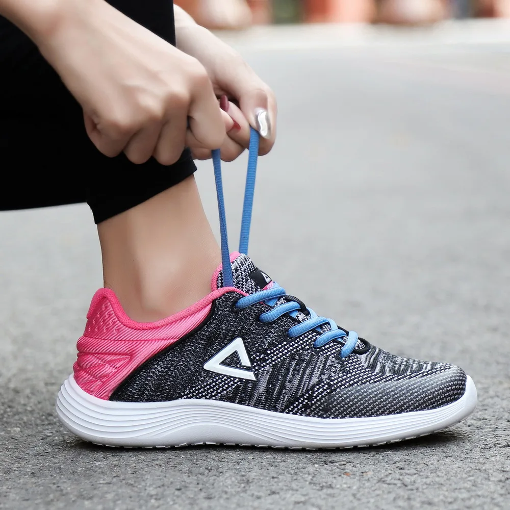 PEAK Running Shoes Light Weight Sneakers Women's Sports Shoes Breathable Stretch Yarns Fitness Sneaker Soft Sole EW7148H