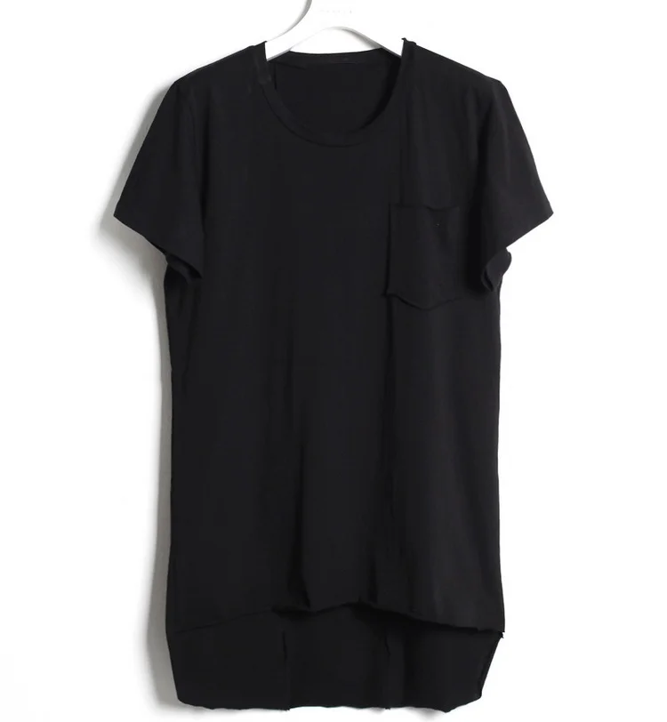 

Summer new short sleeve t-shirt men's pocket design simple slim round neck solid color top