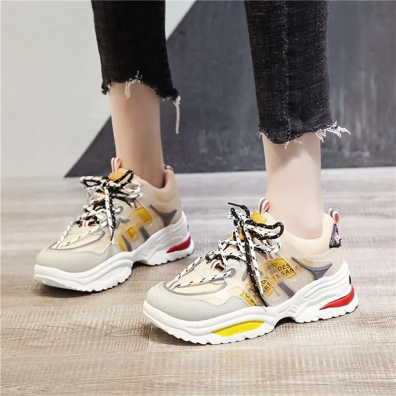 Кроссовки Rimocy женские на шнуровке повседневная обувь толстой подошве для бега