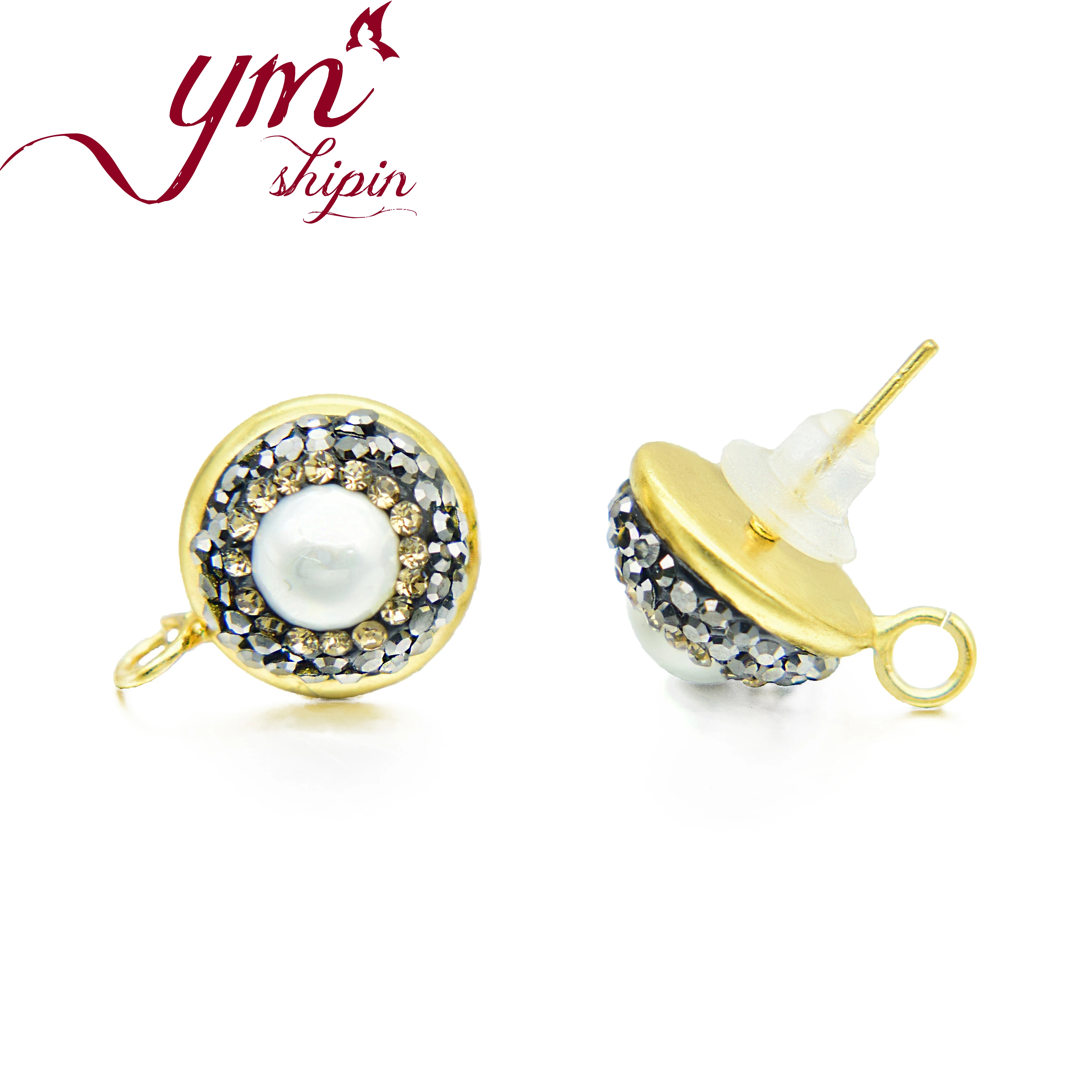 

1 pair handmade round simulated pearl earrings connector diy making earrings for women fashion Jewelry hole 2.5mm YMSHIPIN