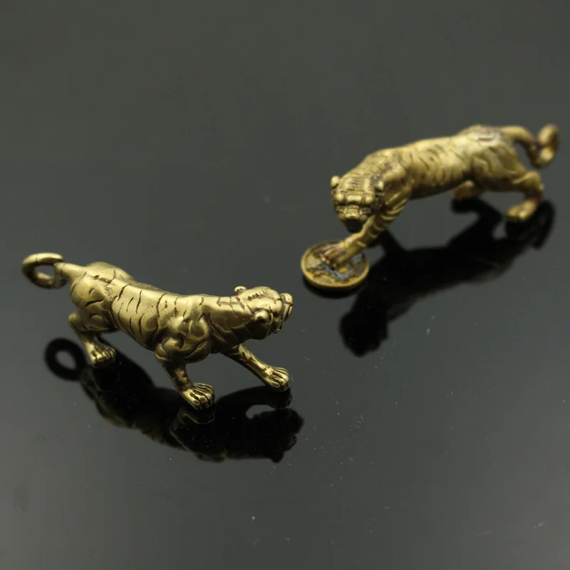 Миниатюрная латунная статуя тигра винтажное украшение с храмом денег под ногами