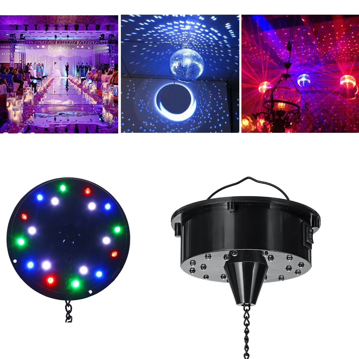 

18 RGB LED Light Hanging Rotating Motor For Disco Mirror Ball Stage KTV Party DJ Dancing Sound Activated