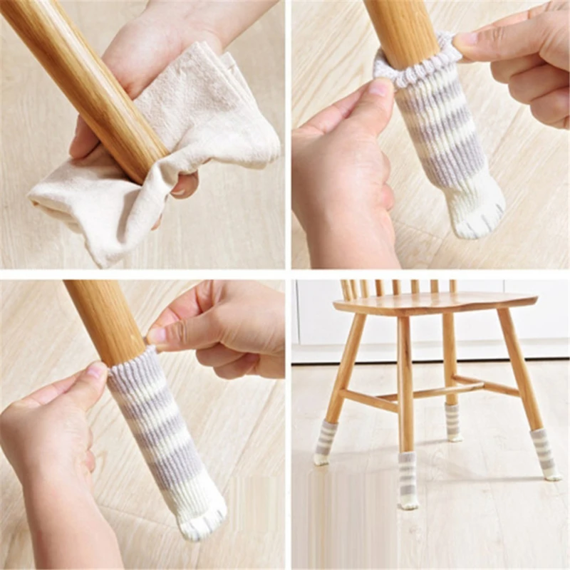 

Durable Knitted Table Chair Leg Cover 4Pcs Chair Table Foot Sock Floor Protection Non-slip Table Legs Home Furniture Protector