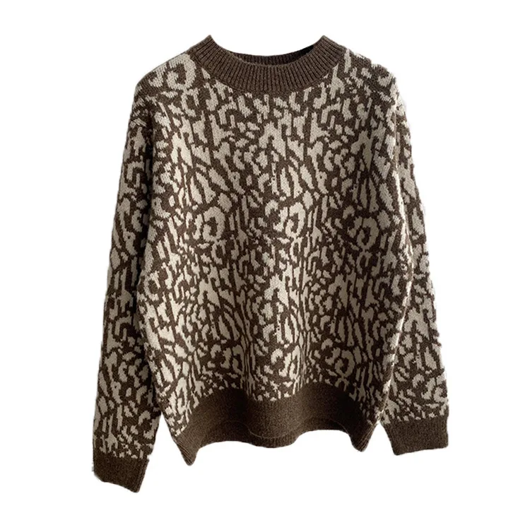 

Leopard sweater women's fall / winter 2020 new Korean casual loose fit Pullover bottomed T-Shirt Top crew neck
