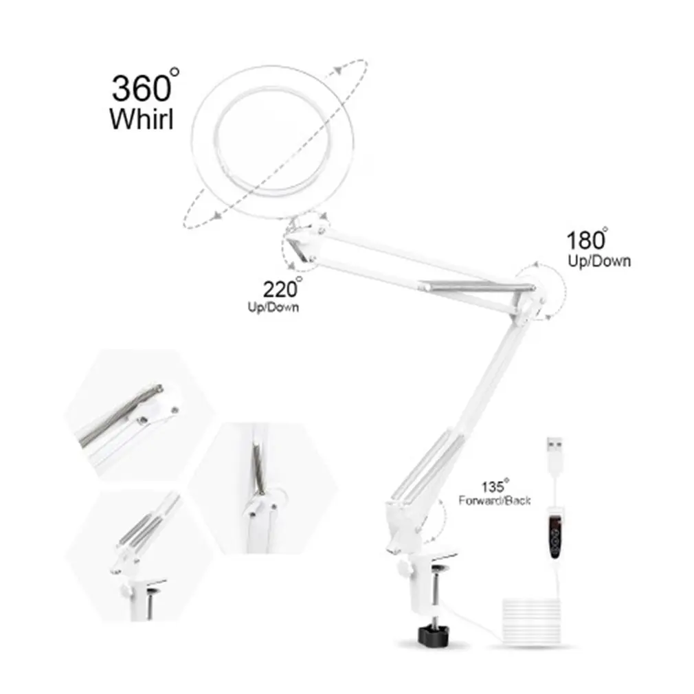 

Practical LED White Magnifier Lamp Folding Long Arm Clip Eye Protection Lamp Usb Reading Book Lamp Magnifying Glass Lamp