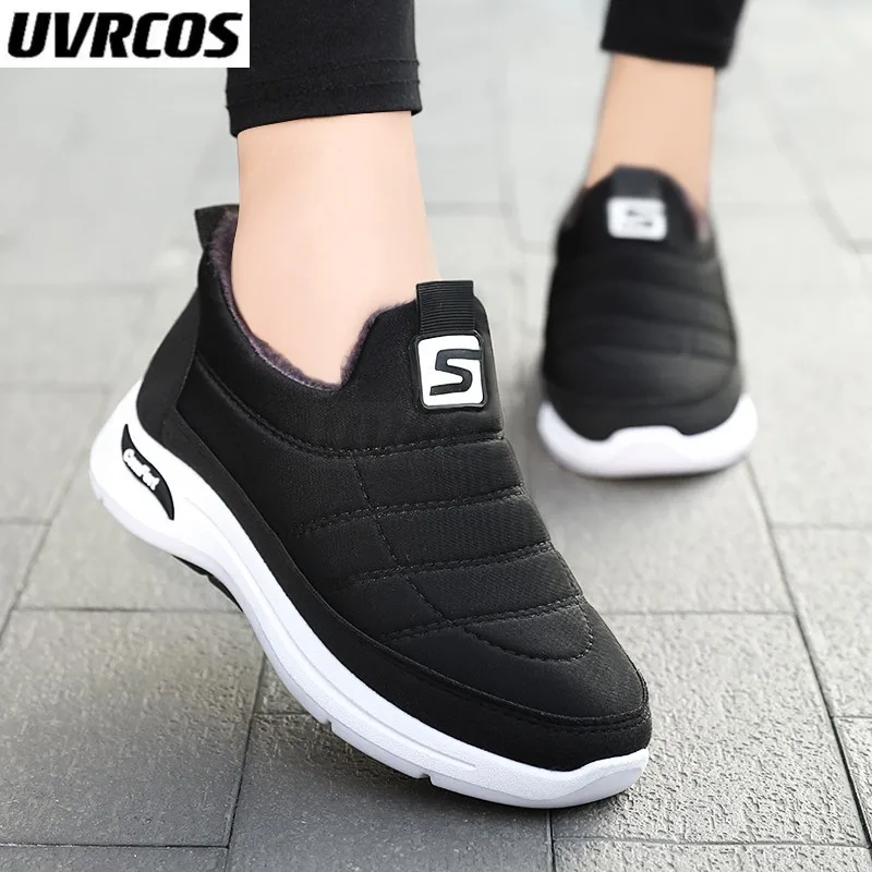 

Женские плюшевые ботинки на меху, водонепроницаемые ботильоны на плоской подошве, без застежки, повседневная обувь, новинка зимнего сезона ...