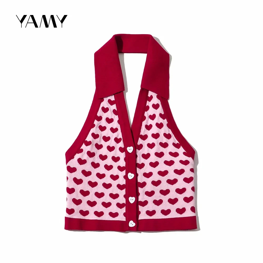 

Женский трикотажный топ-поло YAMYi, однобортный, с открытой спиной, красный, Y2K