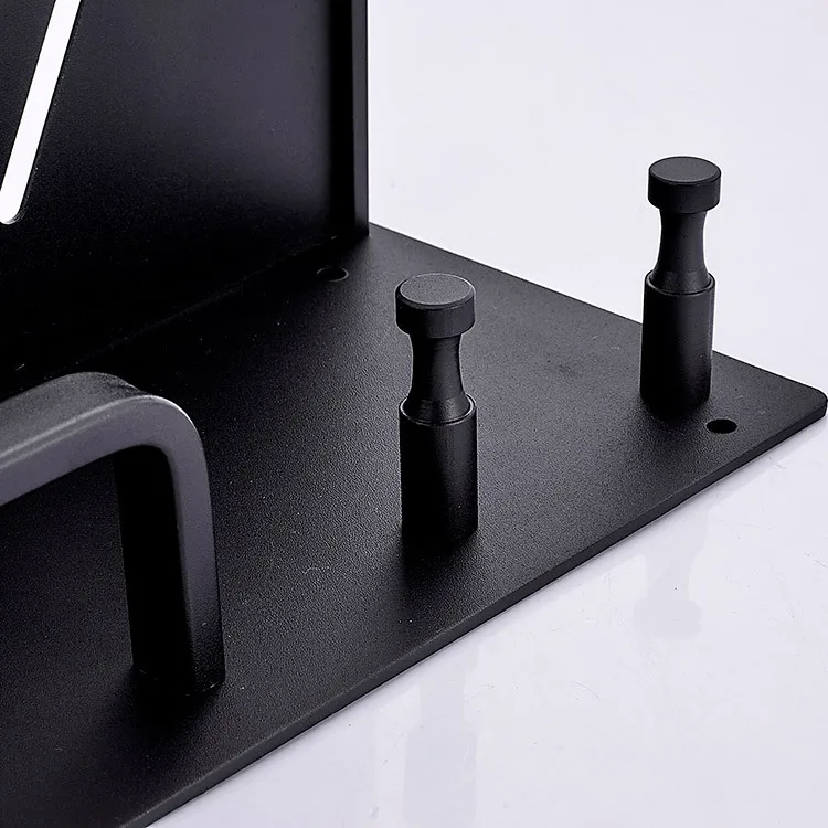 

Black Space Aluminum Bathroom Shelves With Hooks Wall Mount Bathroom Shelf Bath Storage Rack Towel Holder