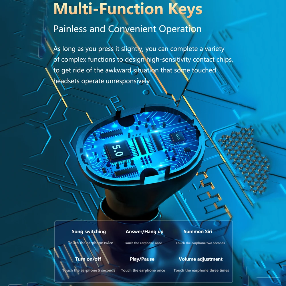TWS беспроводные наушники 5 0 Bluetooth светодиодные с сенсорным управлением 9D стерео