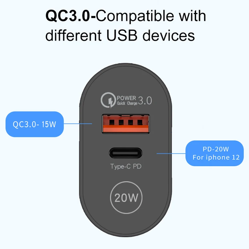 QC3.0 PD 20w Fast Charger Type-c USB Charging Head for Samsung Iphone Phone Huawei Xiaomi Apple IOS Android Applied Quic 5V 4A | Мобильные