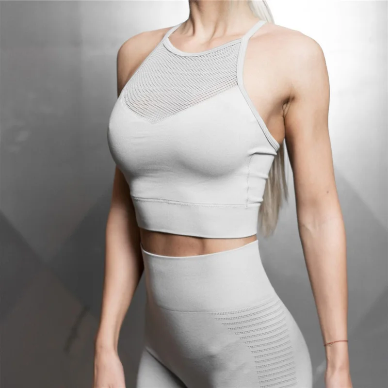 

Active Wear Fitness Seamless Bra Bralette Ladies Slim Sport Bra Female Hollow Out Tops High Quality O-Neck Solid Color Women Bra