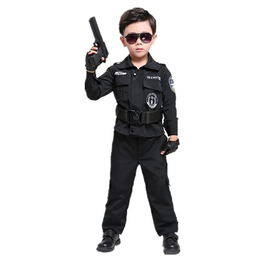 Костюмы для косплея детей униформа офицера спецназа черная Военная тактическая