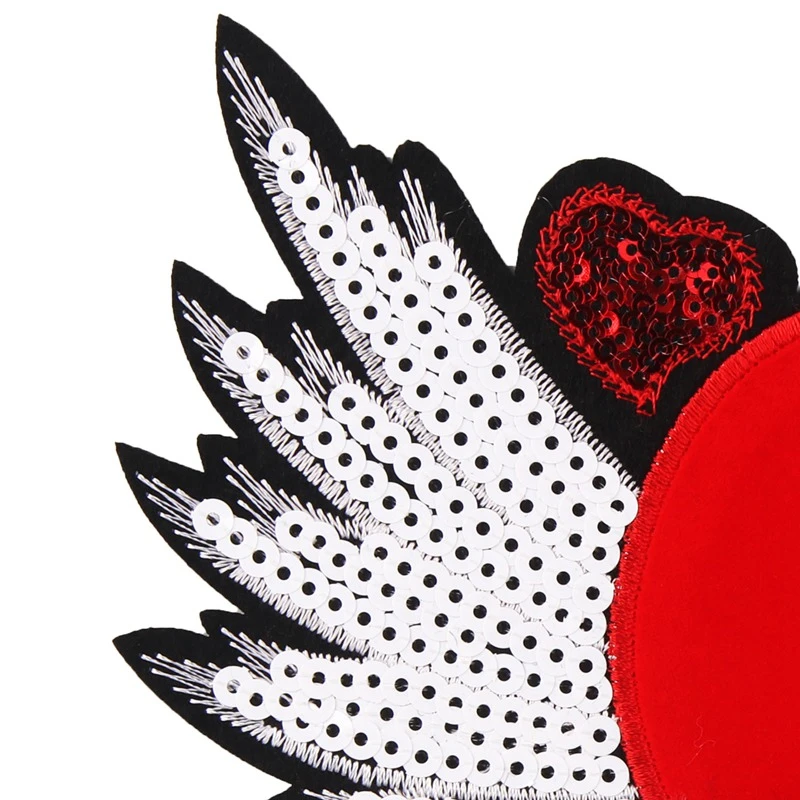 Cute Fly Wings Red Heart Patch Sewing Embroidered Sequin Patches For Clothes Jacket Fabric Angel Jeans Badges | Дом и сад